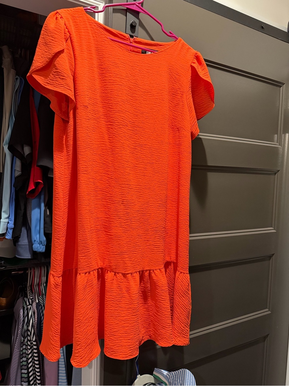 DKNY Bright Orange Ruffle-Hem Casual Dress